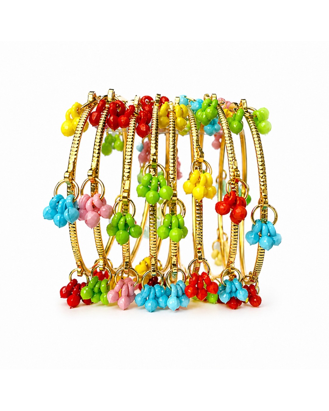 Gold Plated Multicolor Beaded Charm Bangles Set (pack of one)