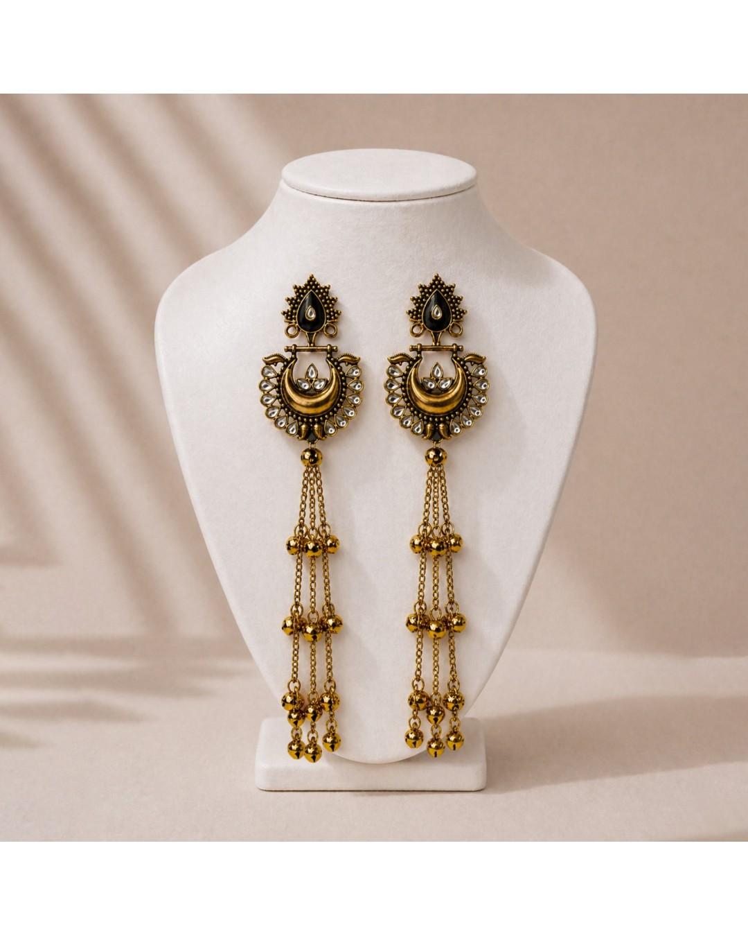 Antique Gold Plated Chandbali Long Chain Tassel Earrings (pack of one)