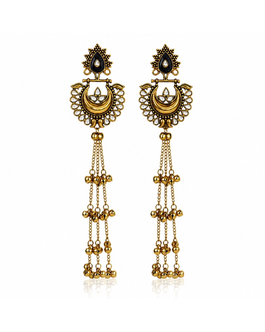 Antique Gold Plated Chandbali Long Chain Tassel Earrings (pack of one)