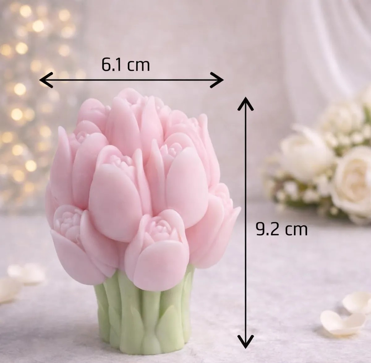 Decorative Tulip Bouquet Candle, Pink Flowers With Green Base (Pack Of 2)