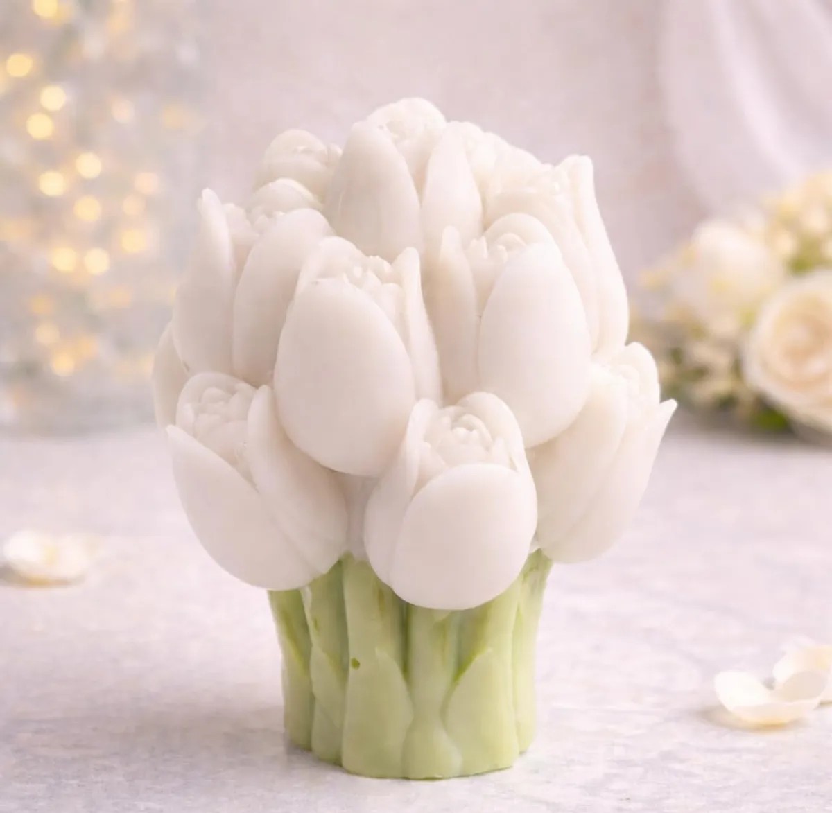Decorative Tulip Bouquet Candle, Pink Flowers With Green Base (Pack Of 2)