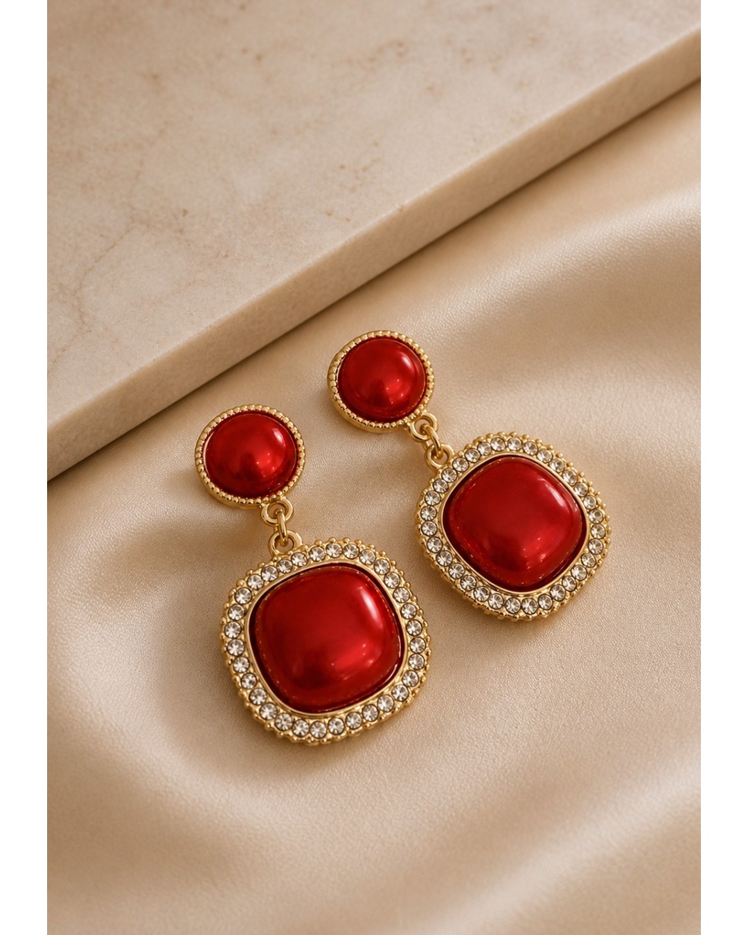 Red Stone Halo Drop Earrings (Pack of 1)