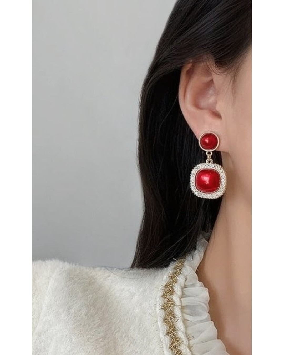 Red Stone Halo Drop Earrings (Pack of 1)
