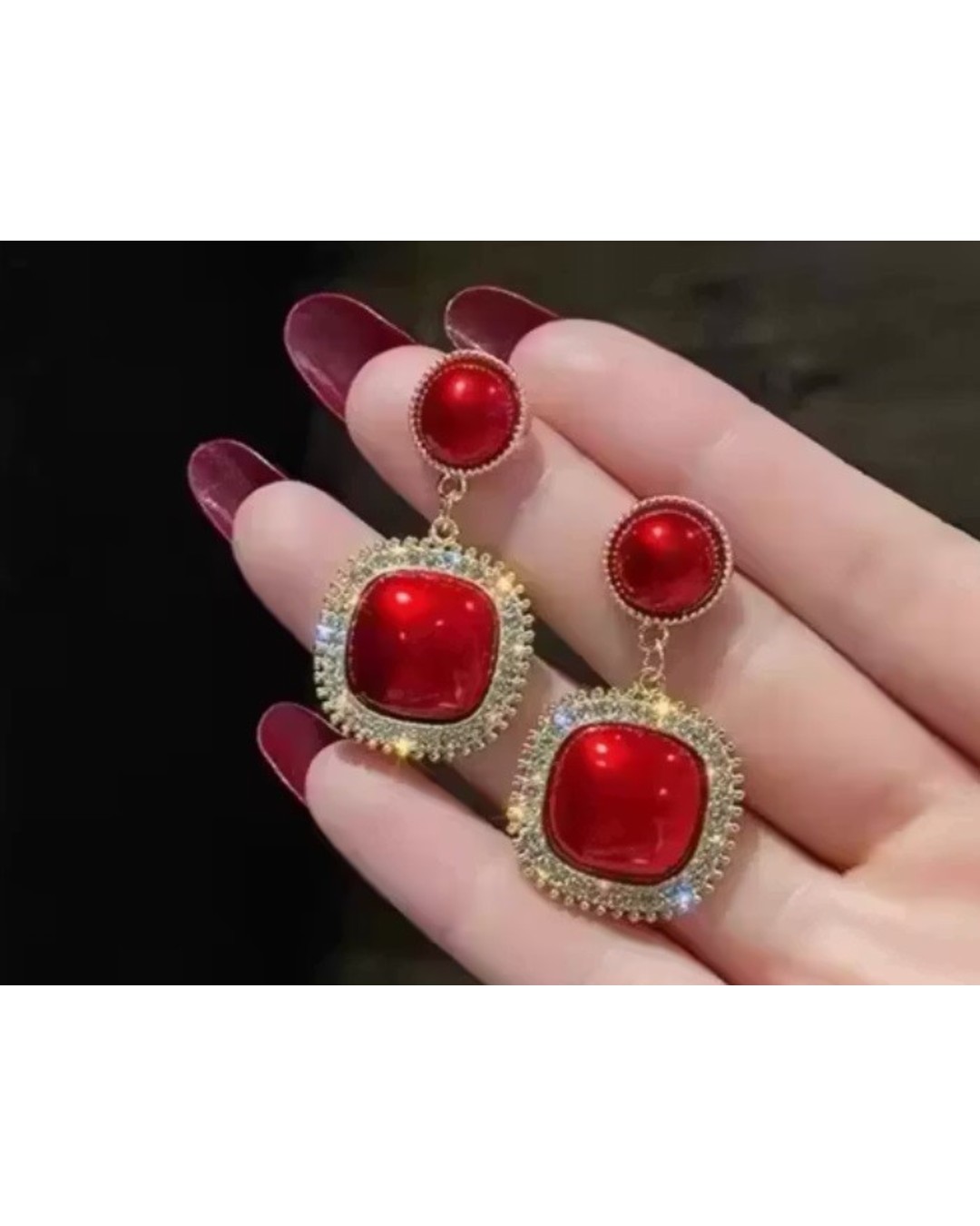 Red Stone Halo Drop Earrings (Pack of 1)
