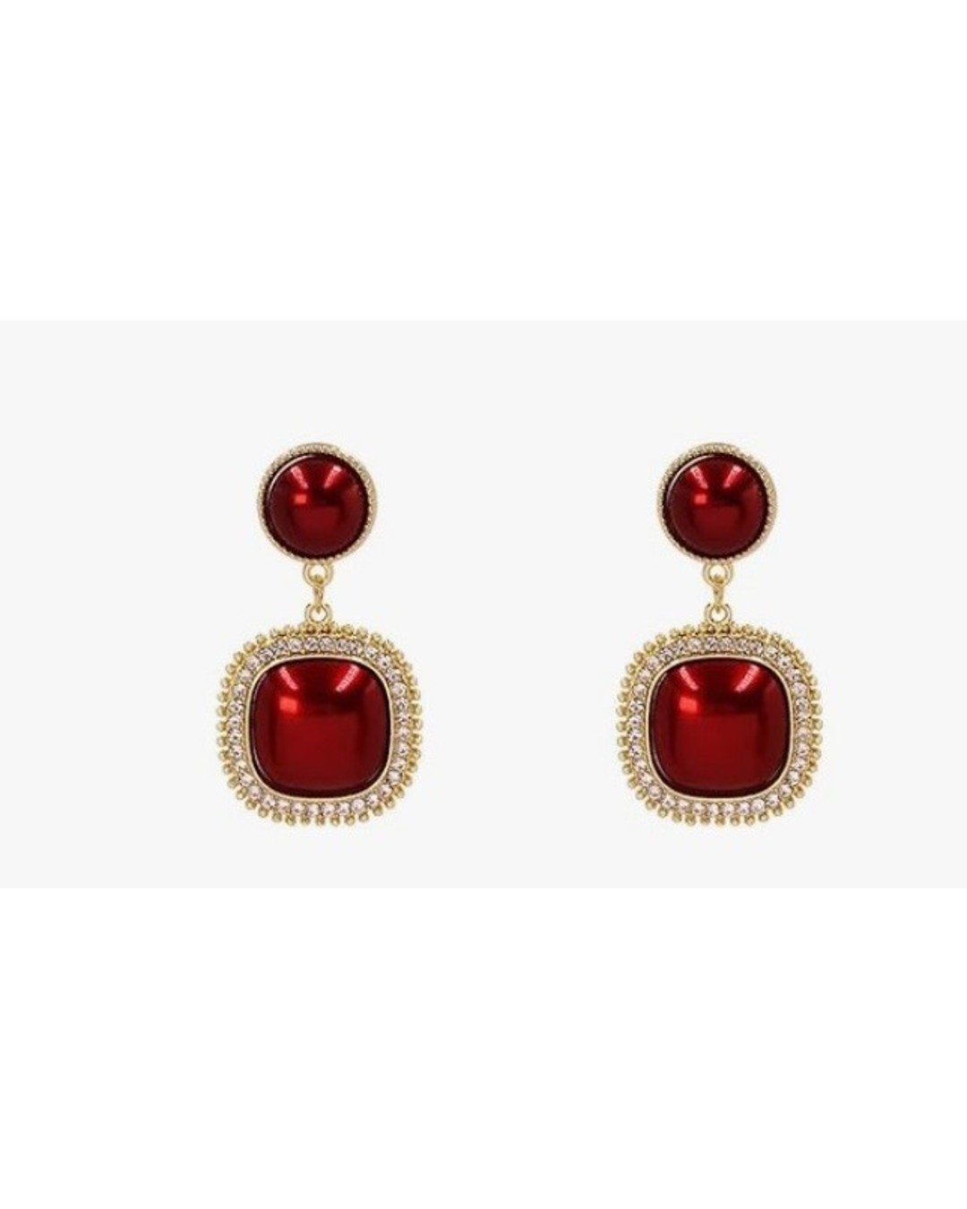 Red Stone Halo Drop Earrings (Pack of 1)