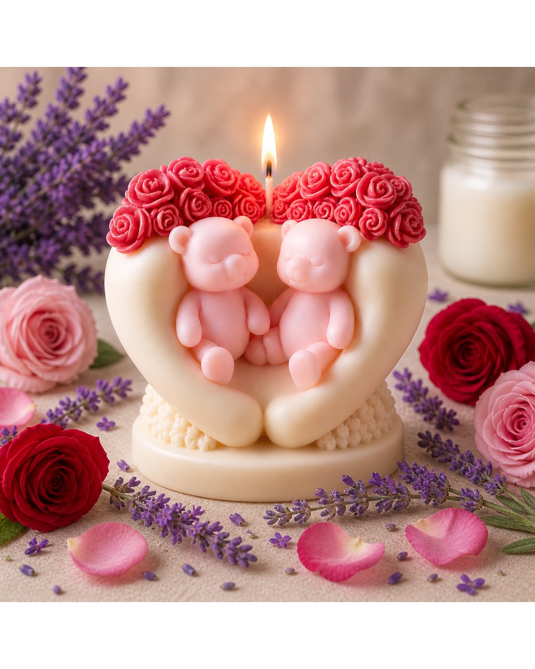 Decorative Candle With Twin Bears And rose crown (Pack of 2)