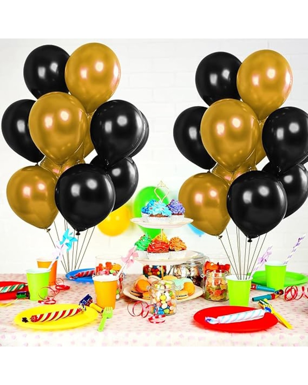 AMG HUB Latex Balloons Pack for Birthday, Party & Event Decoration | Thick Helium & Air Fill Balloons | Matte Finish Celebration Balloons (Balck and Golden, Pack of 50)