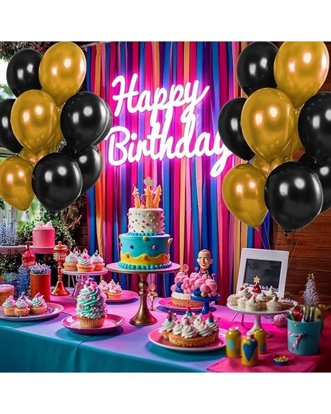 AMG HUB Latex Balloons Pack for Birthday, Party & Event Decoration | Thick Helium & Air Fill Balloons | Matte Finish Celebration Balloons (Balck and Golden, Pack of 50)
