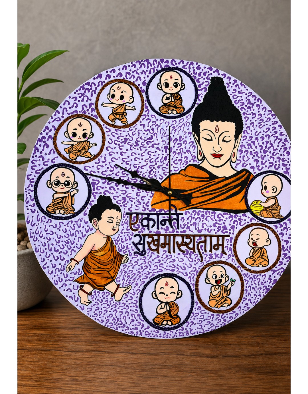 Spiritual Buddha Theme Wall Clock – Modern Artistic 40 CM Home Decor (Pack of 1)