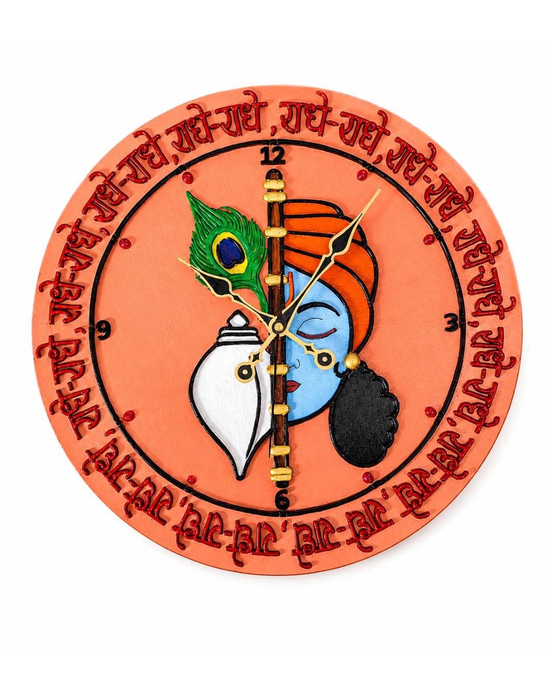 Radhe Krishna Divine Resin Wall Clock | 40 CM Spiritual Home Decor Clock (Pack of 1)