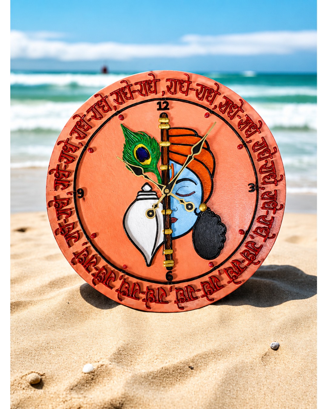 Radhe Krishna Divine Resin Wall Clock | 40 CM Spiritual Home Decor Clock (Pack of 1)