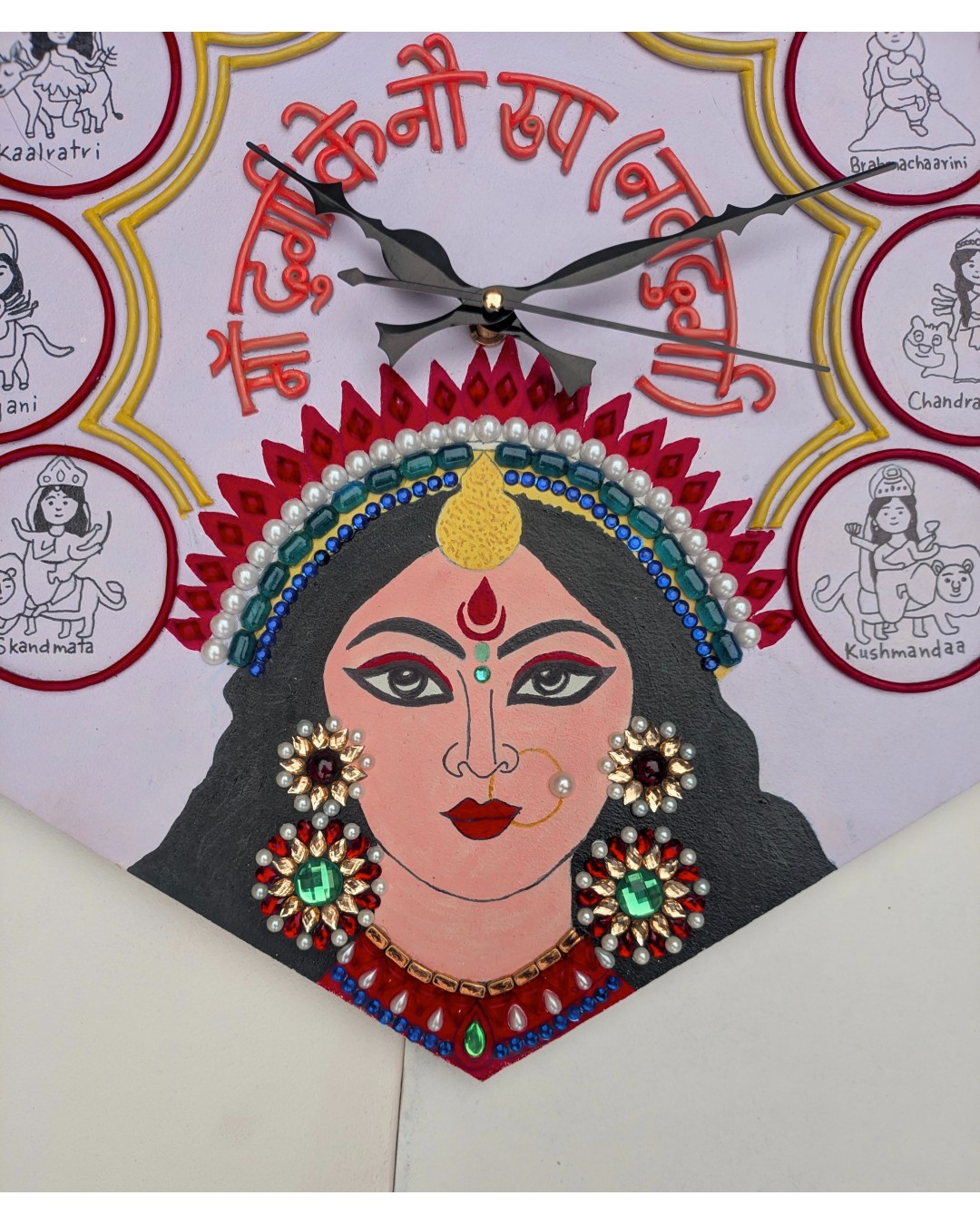 Handmade Navdurga Wall Clock – 40 cm Decorative Hexagon Wall Art for Home & Office (Pack Of 1)f
