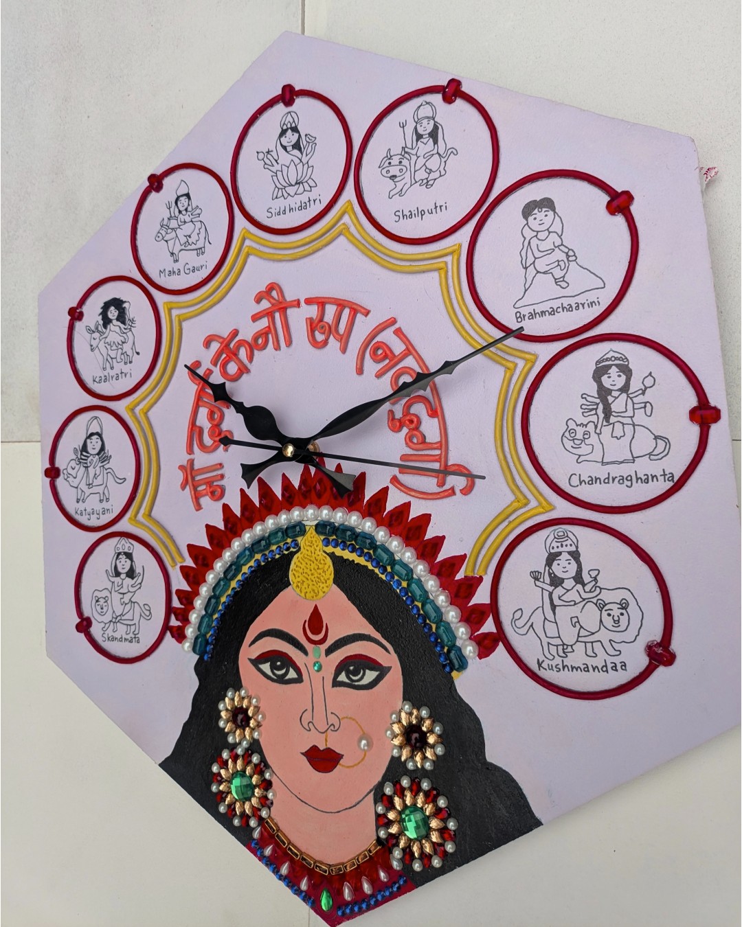 Handmade Navdurga Wall Clock – 40 cm Decorative Hexagon Wall Art for Home & Office (Pack Of 1)f
