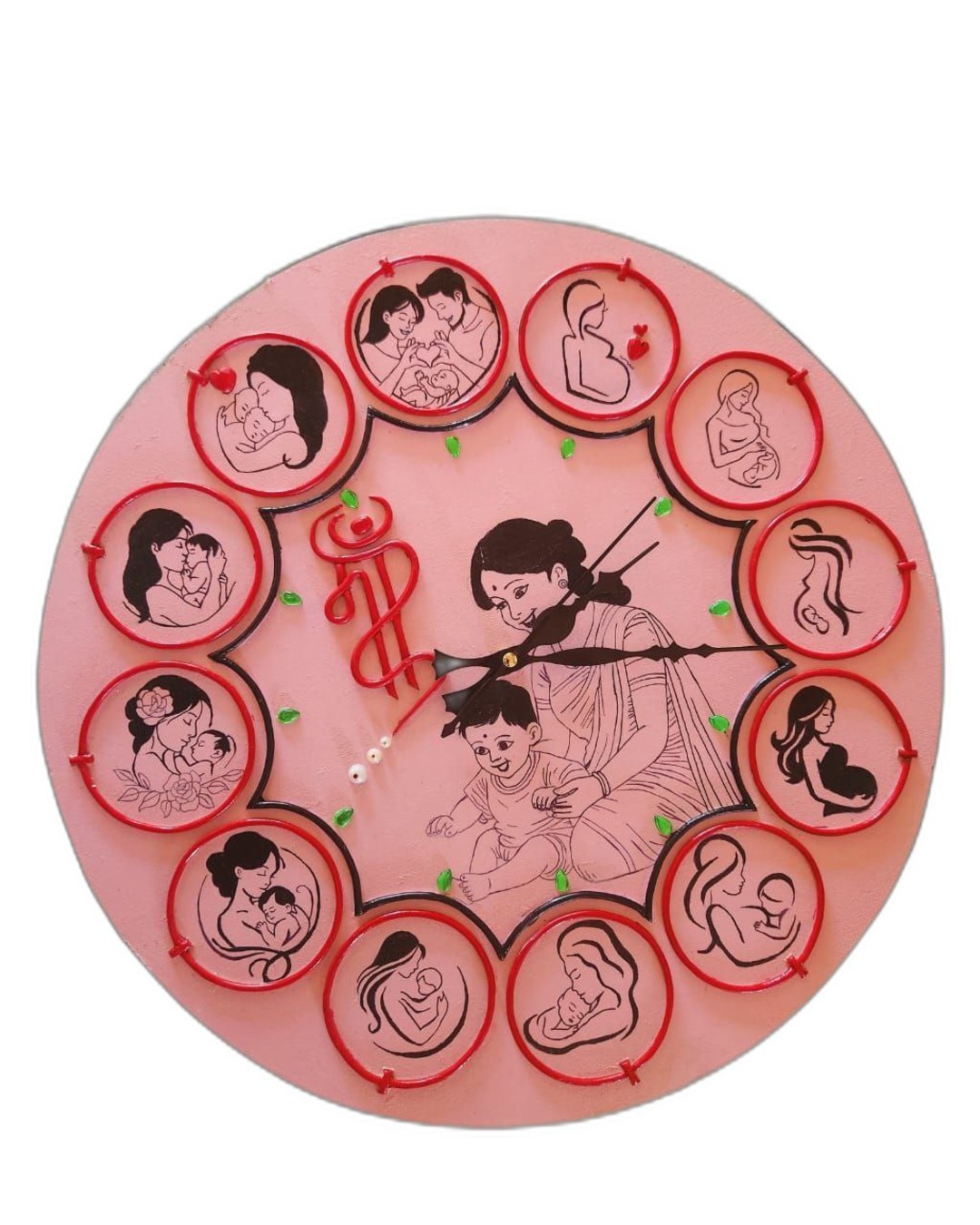 Handmade Mother & Baby Theme Wall Clock – 40 cm Decorative Designer Wall Clock for Home Décor