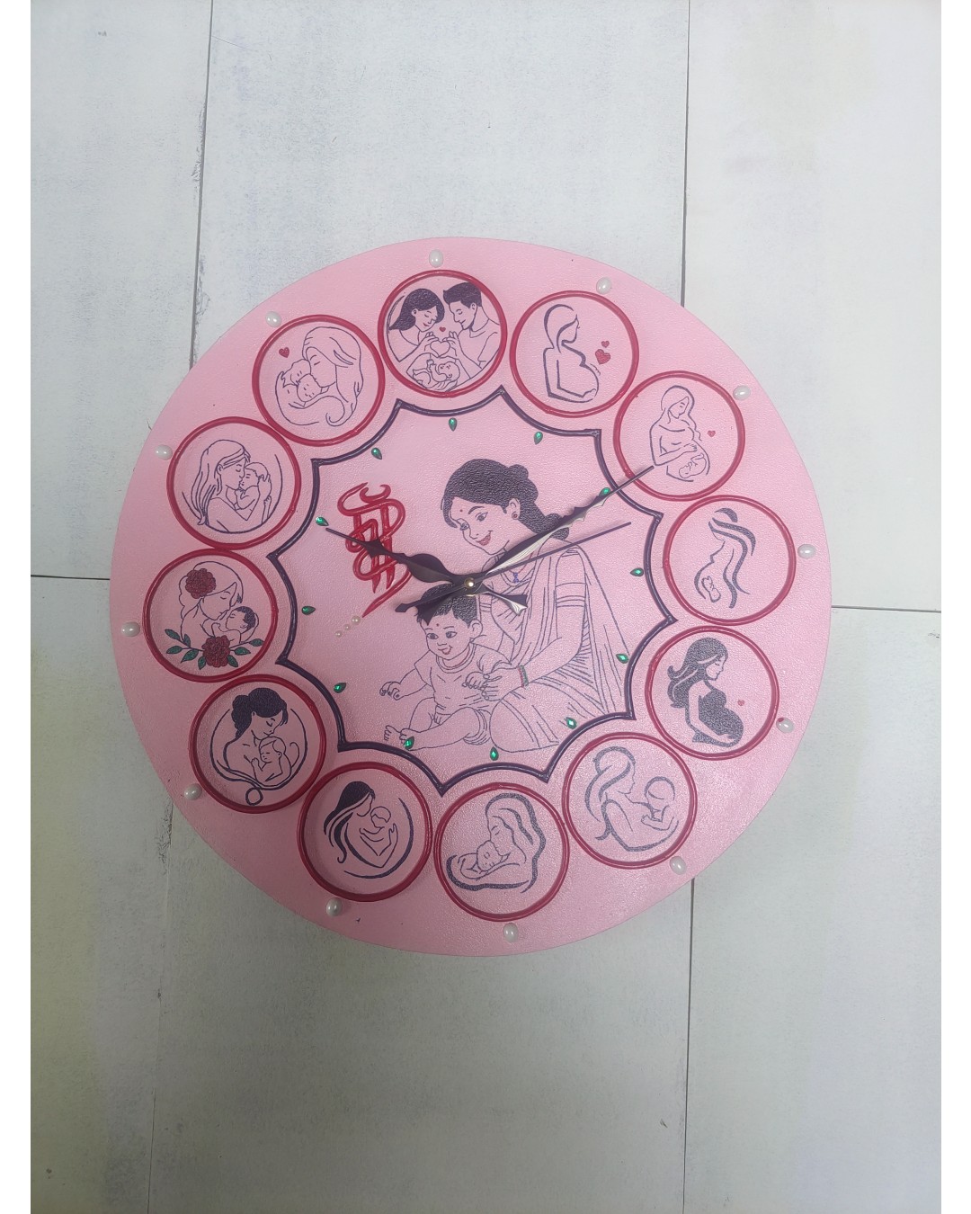 Handmade Mother & Baby Theme Wall Clock – 40 cm Decorative Designer Wall Clock for Home Décor