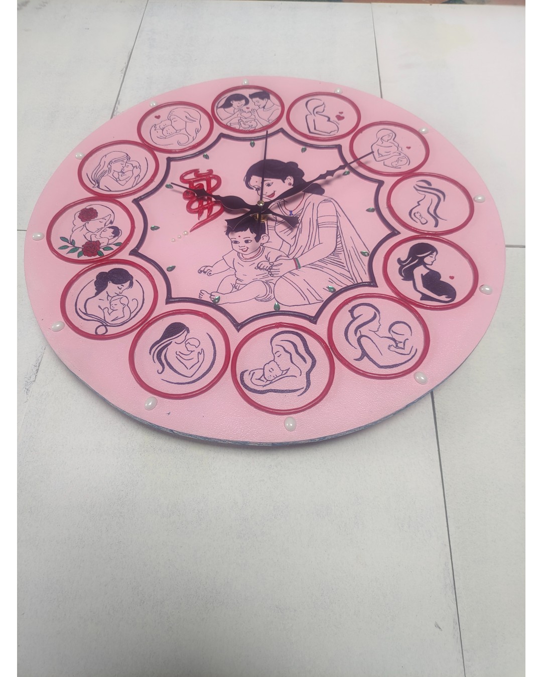 Handmade Mother & Baby Theme Wall Clock – 40 cm Decorative Designer Wall Clock for Home Décor