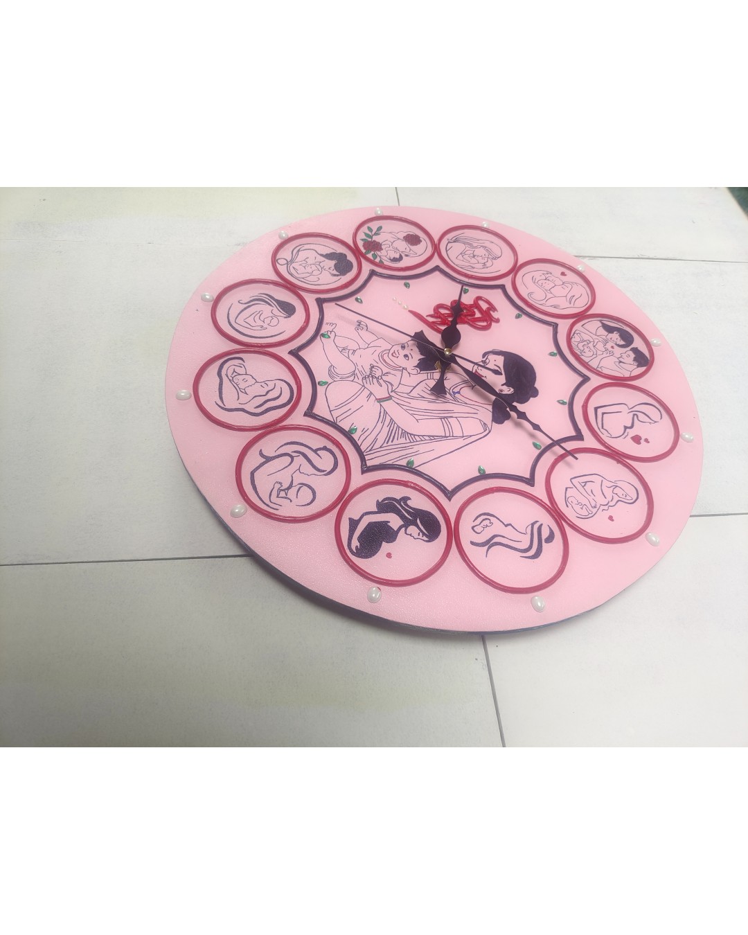 Handmade Mother & Baby Theme Wall Clock – 40 cm Decorative Designer Wall Clock for Home Décor