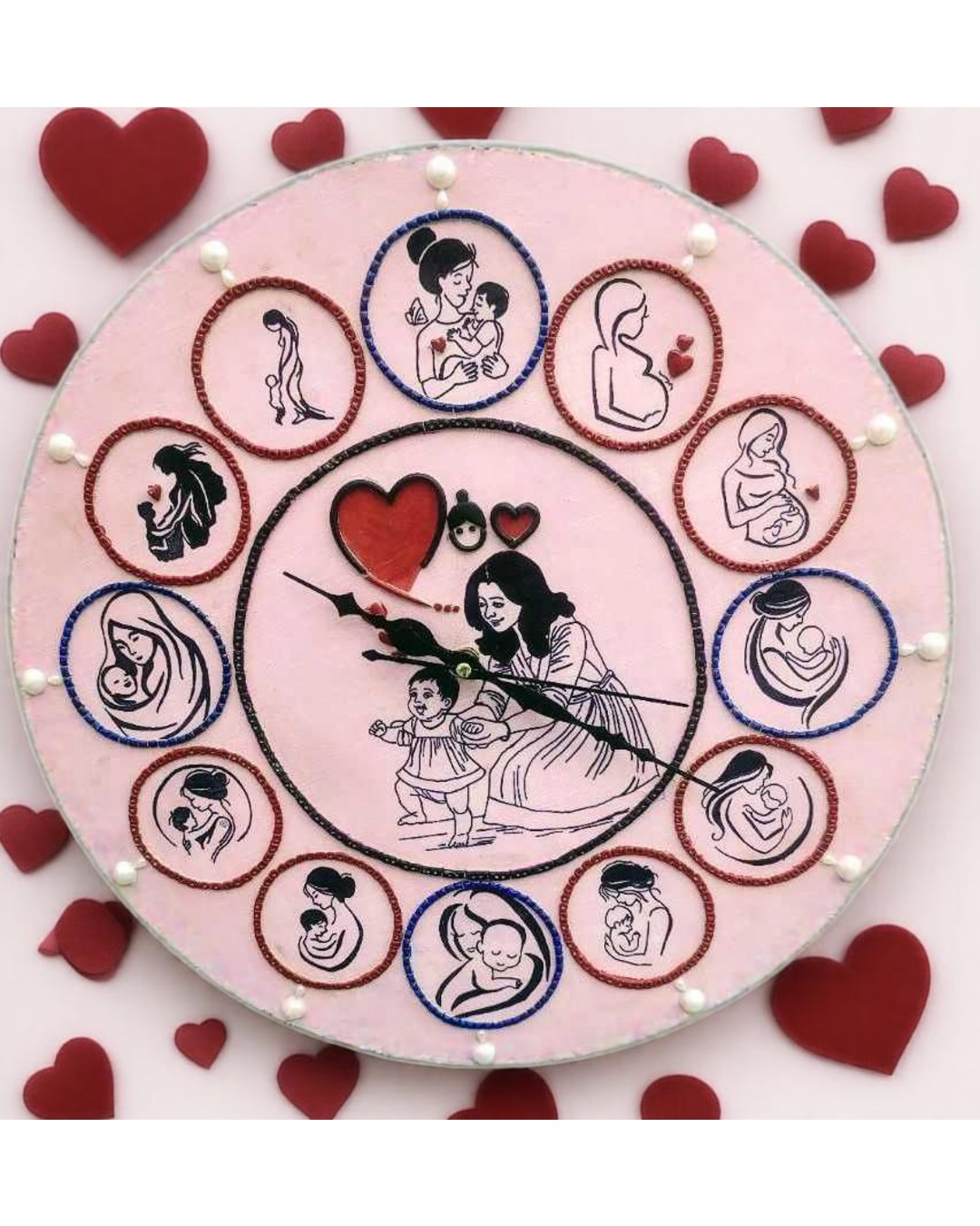Handmade Motherhood Theme Wall Clock – 40 cm Decorative Artistic Wall Clock for Home Décor