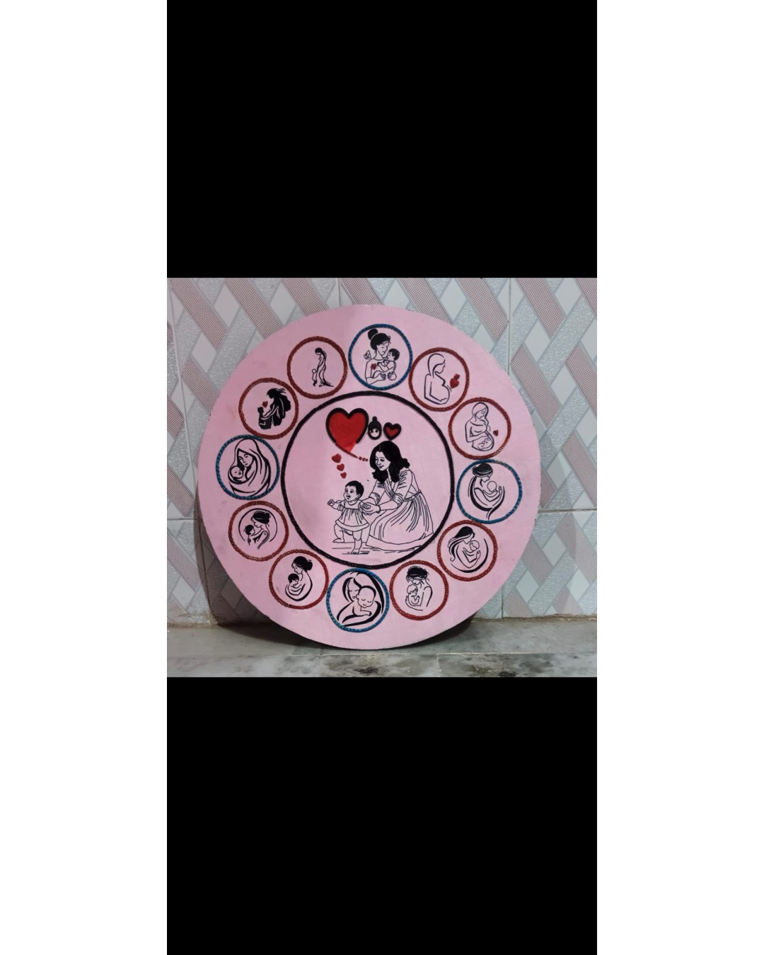 Handmade Motherhood Theme Wall Clock – 40 cm Decorative Artistic Wall Clock for Home Décor