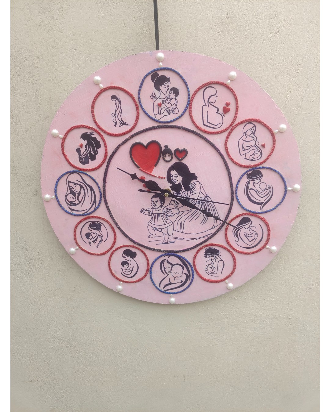 Handmade Motherhood Theme Wall Clock – 40 cm Decorative Artistic Wall Clock for Home Décor