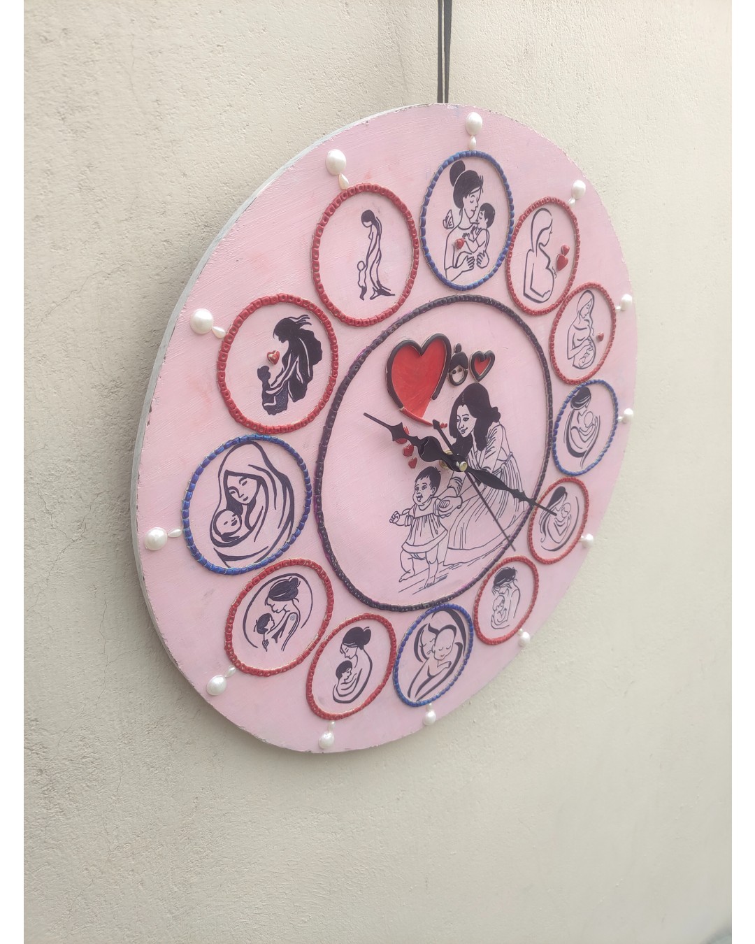 Handmade Motherhood Theme Wall Clock – 40 cm Decorative Artistic Wall Clock for Home Décor