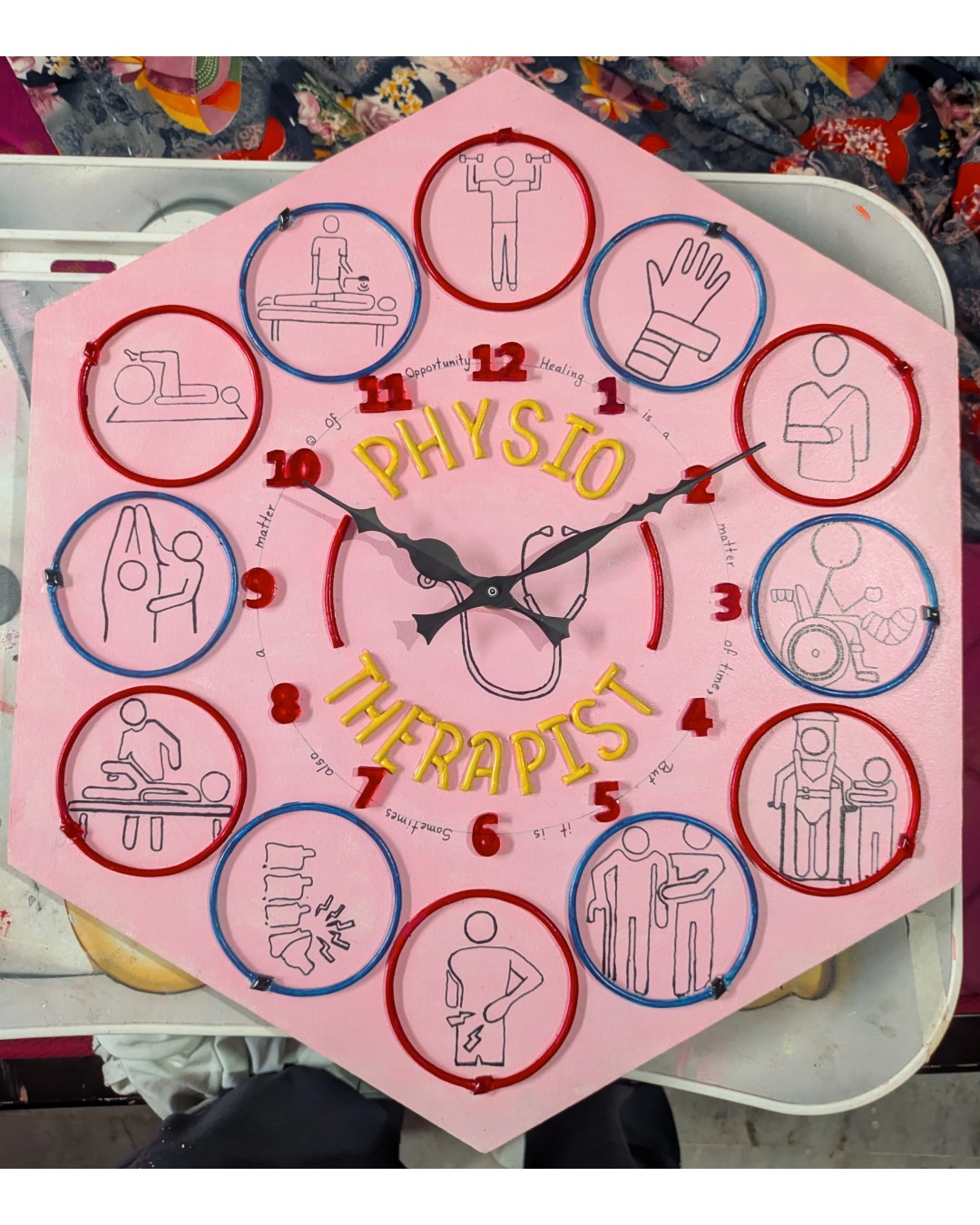 Handmade Physio Therapy Wall Clock – 40 cm Decorative Physiotherapist Theme Wall Décor Clock