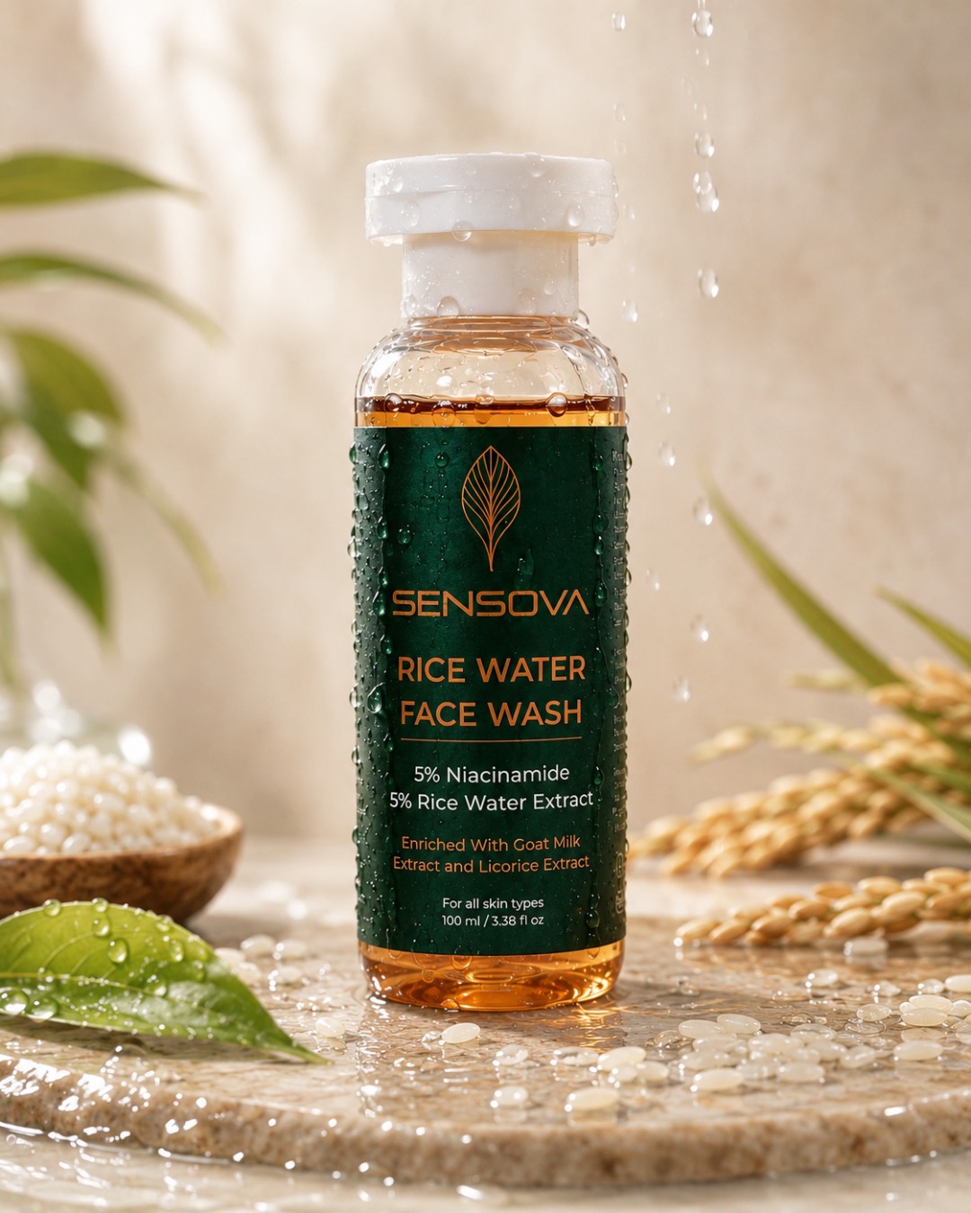 Sensova Rice Water Face Wash with 5% Niacinamide & Goat Milk Extract | Deep Cleansing & Brightening Face Cleanser | 100ml (Pack of 1)