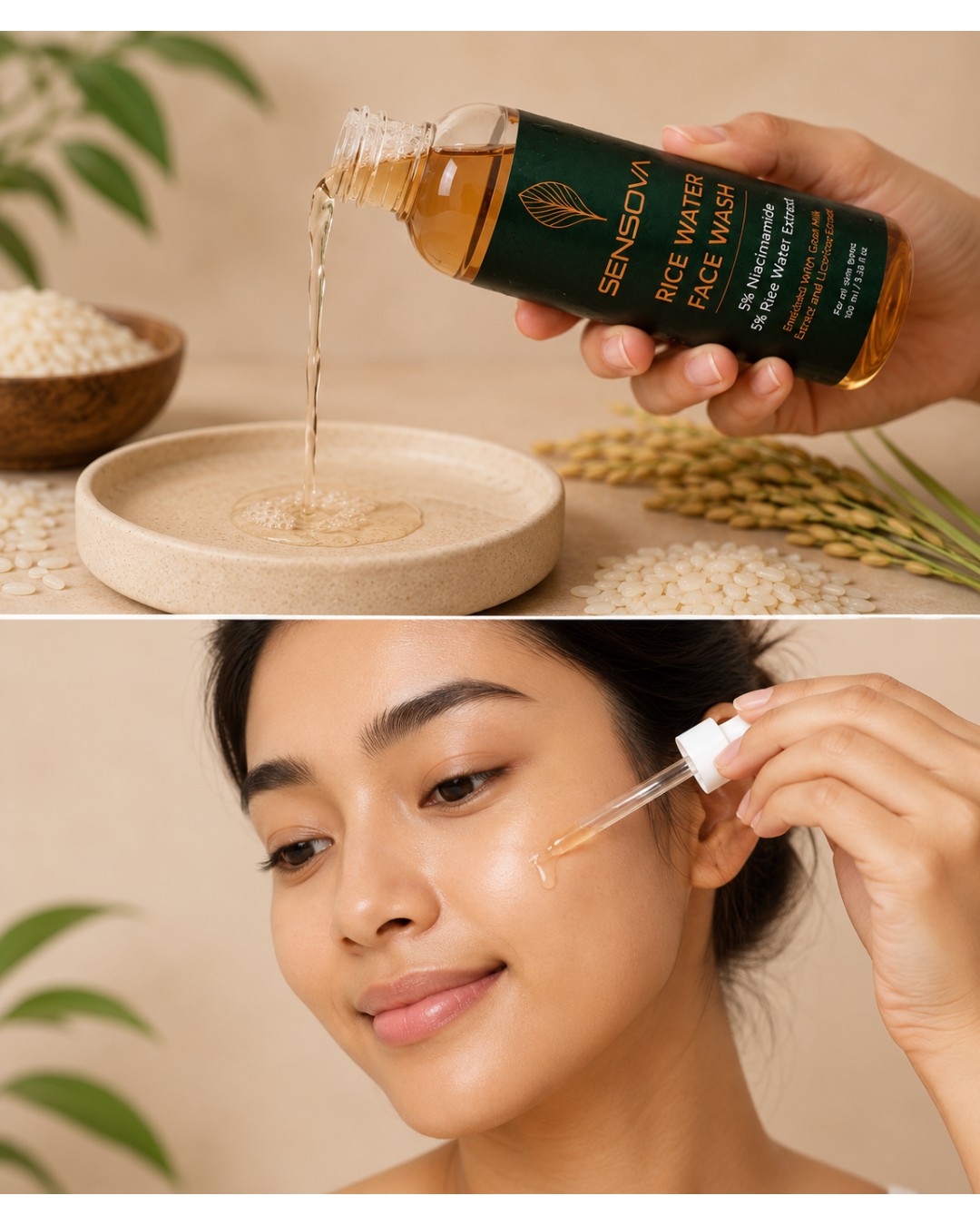 Sensova Rice Water Face Wash with 5% Niacinamide & Goat Milk Extract | Deep Cleansing & Brightening Face Cleanser | 100ml (Pack of 1)