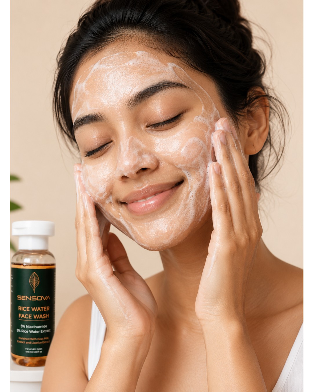 Sensova Rice Water Face Wash with 5% Niacinamide & Goat Milk Extract | Deep Cleansing & Brightening Face Cleanser | 100ml (Pack of 1)