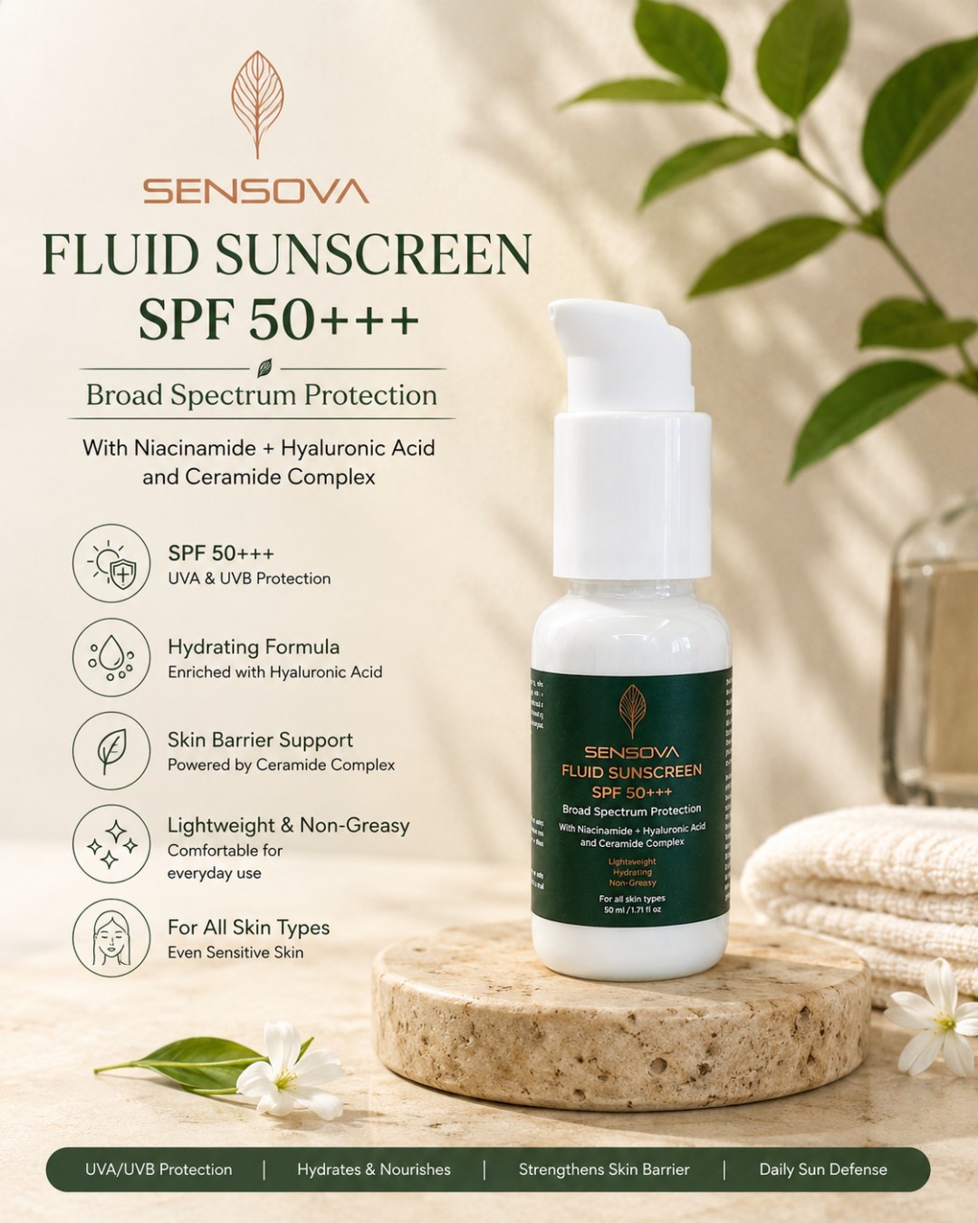 Sensova Fluid Sunscreen SPF 50+++ Twin Pack (Pack of 2)