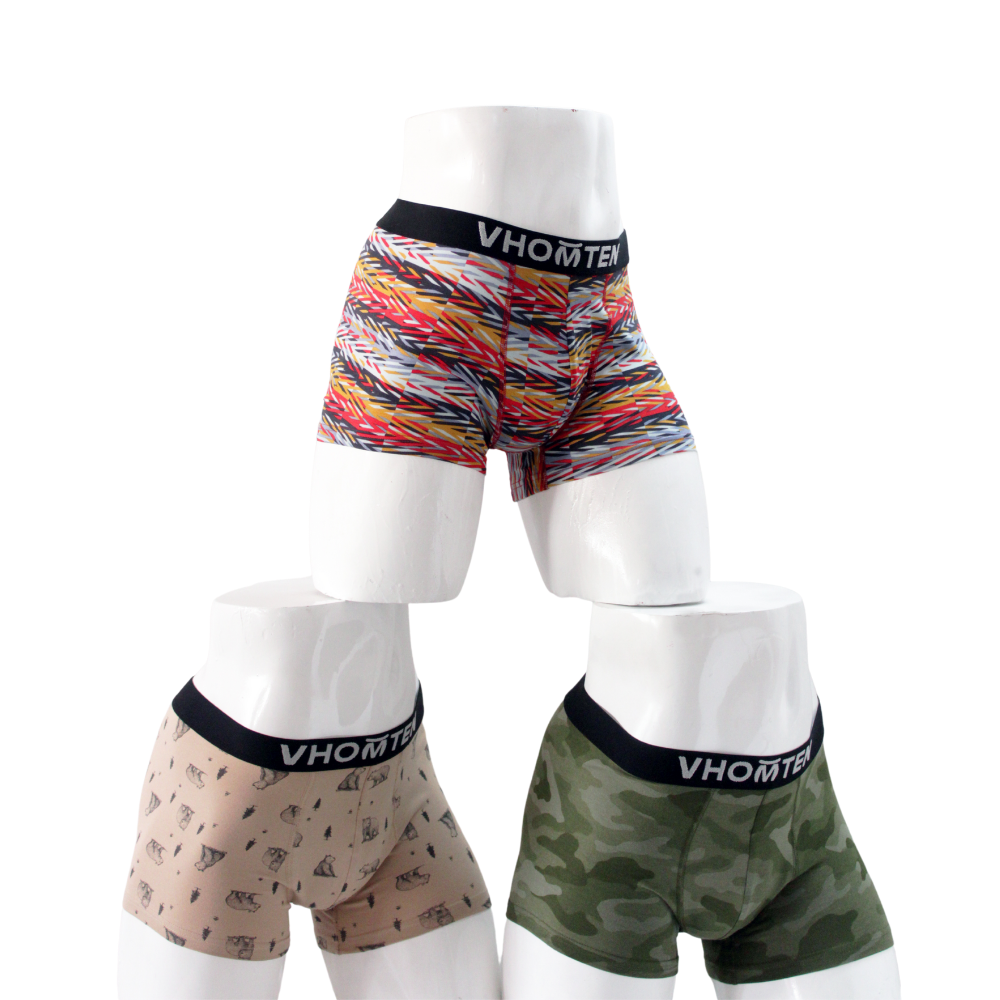 Vhomten Men's Printed Multicolour Underwear / Trunks (Pack of 3)