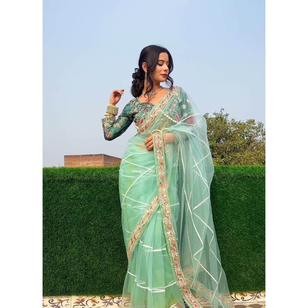 Women's Designer Sarees with Motiwork Blouse Piece